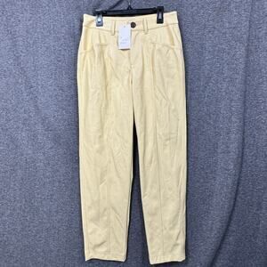 a new day Womens Faux Leather Pants Size 2 Yellow High Rise Pockets Tapered Leg